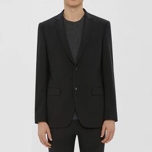 Theory Black Blazer Suit Jacket Mens Size 46 Long Virgin Wool Slim Fit Suit Coat